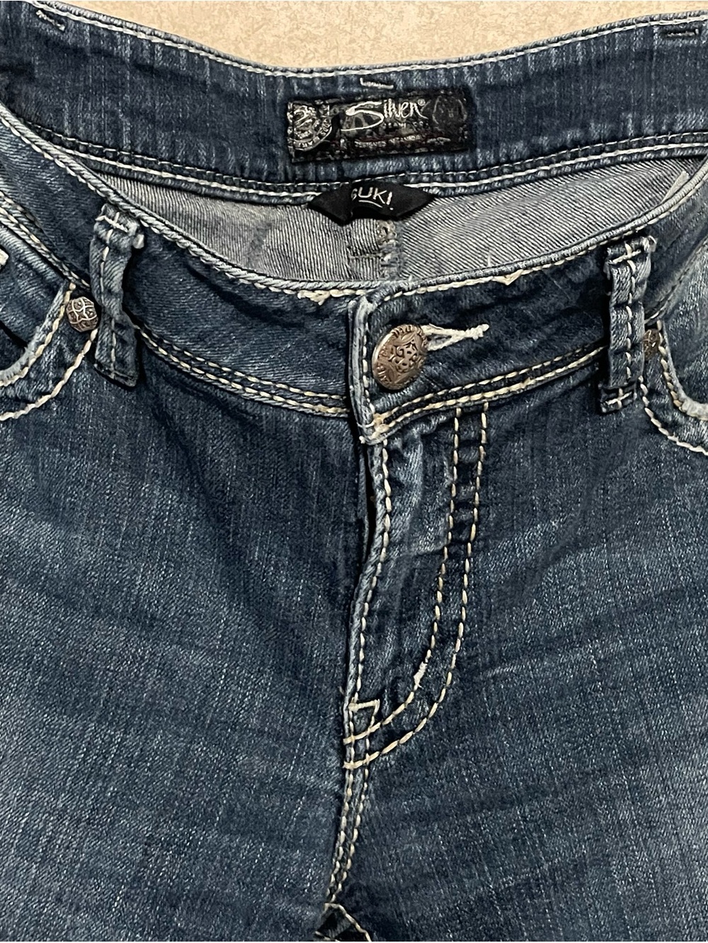 Silver Jeans Distressed Dark Blue Suki Low-Rise Denim Jeans